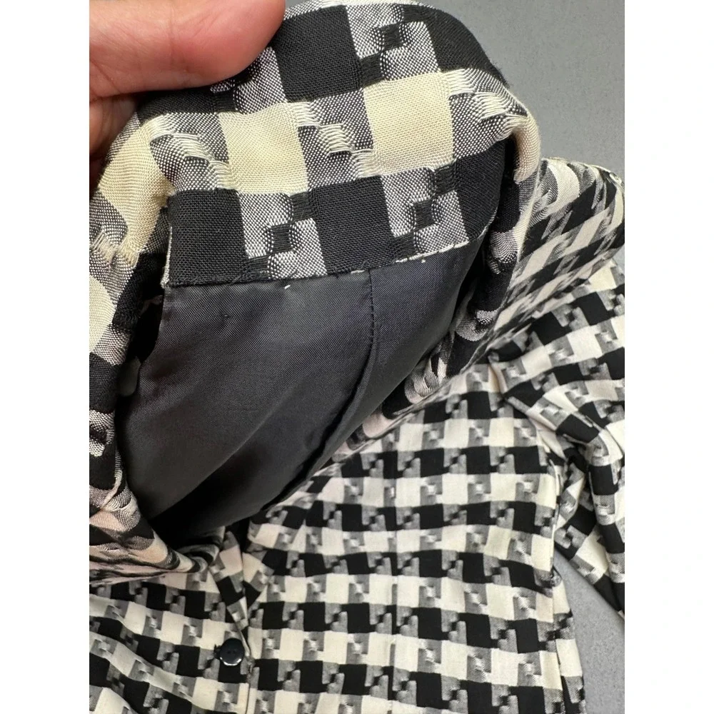 Saint Pierre Vintage Black White Geometric Checkered Blazer Jacket Womens XL
